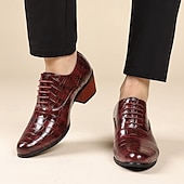 abordables Zapatos Oxford-Men's Burgundy Crocodile Patterned Faux Leather Dress Shoes - Elegant Footwear for Special Occasions and Evening Wear