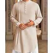 abordables Robes de Chambre-Homme Loungewear Chemise de Nuit Uni Élégant Confort Maison Quotidien Coton Respirant Col montant manche longue Printemps Automne Noir Blanche