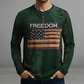 voordelige Patriottische 250 T-shirts-4th juli 2026 250e Memorial Day Heren US Vlag Henley Lange Mouwen T-Shirt Casual Dagelijkse