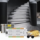 Недорогие Штекерные полосы света-Комплект светодиодной подсветки лестницы с интеллектуальным датчиком движения, 10-24 шт., 4,9-футовая светодиодная лента COB для внутренней подсветки лестниц, оснащенная кабелем с выключателем и