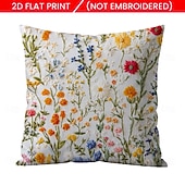 cheap Textured Throw Pillows-Floral Pattern Pillow Cover 2D Flat Print Soft Comfortable Cushion Case with Faux embroidery for Living Room Sofa Bedroom Home Decoration