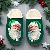 Недорогие Мужские рождественские туфли-Мужские тапочки с принтом Санта-Клауса — праздничное красное лицо Санта-Клауса со светодиодными лампами, уютные плюшевые тапочки для рождественского утра, отдыха и отдыха в праздники
