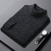 preiswerte Herrenpullover-Herren Pullover Strickpullover Gerippt Stricken Normale Oberteile Gestrickt Einfach Rollkragen Mode Basic Urlaub Alltagskleidung Bekleidung Herbst Winter Schwarz Kaffee M L XL