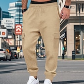 ieftine cargou-Bărbați Pantaloni de sport cargo Pantaloni Sport Joggeri Pantaloni Pantaloni Waffle Cordon Buzunar Talie elastică Simplu Confort Απαλό Zilnic În aer liber Concediu Vacanță Modă Negru Verde Militar