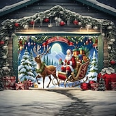 cheap Wall Tapestries-Christmas Garage Door Cover – Festive Outdoor Decoration Banner, Santa Snowman Christmas Tree Pattern Waterproof Garage Curtain for Holiday Home Decor