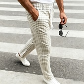 cheap Casual Pants-Men's Trousers Casual Pants Drawstring Pocket Elastic Waist Plaid Comfort Soft Outdoor Daily Holiday Fashion Classic Style Dark Khaki Light Khaki Micro-elastic