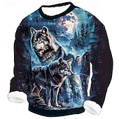 halpa Animal Print-Miesten Susi Fleece College Päivittäin Vapaa-aika 3D Tiukka pyöreä kaula-aukko Koti Juhla Lahja Katuvaatteet Sininen Musta Tumman sininen 3D-tulostus Syksy Talvi Suunnittelija S M L XL XXL XXXL