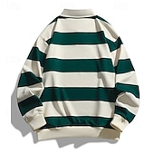  Herren Poloshirts Rugby-Poloshirts Lässig Straße Revers Langarm Basic Modern Horizontale Streifen Knöpfe Frühling Herbst Normale Passform Koffee Marineblau Grün Poloshirts