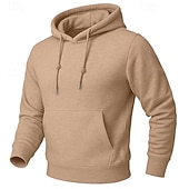 cheap Fleece Hoodie-Men's Hoodie Fleece Hoodie Fleece lined Hoodie Blue Apricot Black White Yellow Hooded Plain Kangaroo Pocket Casual Daily Sports &amp; Outdoor Polyester Streetwear Cool Sportswear All Seasons Clothing