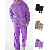 preiswerte einfache Trainingsanzüge-Zweiteiliger Fleece-Trainingsanzug für Herren – schwerer Hoodie und Jogginghose, einfarbige Sport-Streetwear mit Taschen