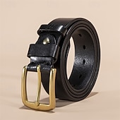 baratos Cintos para Homem-Men's Genuine Leather Belt Belt Brass Square Buckle Dermis Alloy Vintage Durable Adjustable Plain Black Kakhi Outdoor Daily Waist Belt