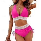 voordelige Surf Tankini's en Bikinis-Dames Gerimpeld badpak Bikini-sets Zwemkleding Effen Zwemkleding Licht Blauw Zwart Ademend Mouwloos - Surfen Strand Zwemmen Zomer