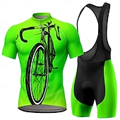 billige Klærsett for menn-Herre Sykkeljersey med bib-shorts Sykkeltrøyesett Kortermet Fjellsykling Veisykling Sommer Grønn Geometrisk Sykkel Solkrem UV-bestandig 3D Pute Fort Tørring Refleksbånd Spandex Lycra sport Klær