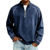  Voor heren Overhemd van 100% katoen met zure wassing T-shirt Lange mouw Opstaand Lente Herfst Herfst winter Effen Vintage Streetwear Casual Rits omhoog Standaard Casual Huis Straat Zwart Roze