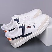 זול סניקרס קז'ואל-נעלי ספורט ספורטיביות לגברים בצבעי כחול כהה ולבן, קלות משקל ונוחות, עיצוב מודרני עם נגיעות כתומות, מושלמות ללבישה יומיומית וטיולים קז'ואליים