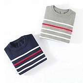 economico Maglioni e cardigan per bambini-Bambini Ragazzi Pullover Maglione A righe Manica Lunga Girocollo All'aperto Moda Blu marino Autunno Vestiti 4-12 Anni