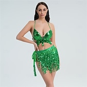 abordables Hauts &amp; Ensembles-Costume de performance de danse indienne de danse du ventre de Samba Dancewear Ensemble de jupe à franges à sequins Tenue de performance de scène de club nocturne Costume de performance