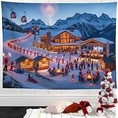 cheap Wall Tapestries-Christmas Snow Scene Tapestry – Winter Wonderland Wall Hanging, Snowflake Forest Landscape Christmas Tree Pattern Decorative Tapestry for Home Bedroom Living Room Holiday Decoration