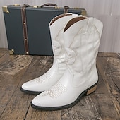 billiga Cowboy &amp; Western Boots-Vita herrstövlar i westernstil, äkta läder, cowboyinspirerad design, perfekta för utomhusevenemang, westernkläder