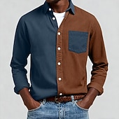billiga Smart Casual skjortor för män-Herr Skjorta Casual skjorta Manchesterskjorta Knapp upp skjorta Blå Gul Rubinrött Marinblå Grön Långärmad Nedvikt Ledigt Utomhus Färgblock Kläder Vintage Mode Smart Casual