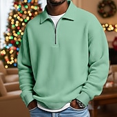 economico Natale-Per uomo Magliette Polo a Nido d'Ape Testurizzato All'aperto Casual Zip a un quarto Manica Lunga Moda Moderno Tinta unica Testurizzato Lavorato a maglia Primavera &amp; Autunno Tutte le stagioni