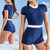 billiga One Pieces Rash Guards-Dam 2-delad rashguard Tankini-baddräkter Surfskjorta Solid färg UPF50+ Andningsfunktion Kortärmad Badkläder Surfing Paddling Snorkelfenor Sommar