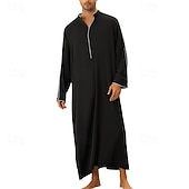 cheap Men's Robes-Men's Loungewear Nightgown Nightshirt Plain Stylish Comfort Home Daily Polyester Soft Breathable Stand Collar Long Sleeve Spring Fall Black White
