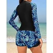 abordables Tankinis-traje de baño de dos piezas para mujer tankini de palmera alta cintura control de abdomen alta cintura sin espalda vacaciones ropa de playa hojas florales cuello redondo de manga larga