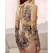 Χαμηλού Κόστους Rash Guards One Pieces-Γυναικεία Προστατευτικά Μαγιό Ολόσωμα μαγιό Γραφική Μπόχο Δίχτυ Προστασία UV Αναπνέει Μακρυμάνικο Μαγιό Σέρφινγκ Παραλία Διακοπές Άνοιξη