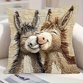  Cute Donkey Pillow Cover with 2D Flat Print Adorable Cartoon Kissing Design Soft Beige Background Decorative Cushion Case for Sofa Home Accent Decor