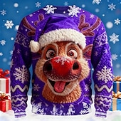 billige stygge gensere for menn-Stygg julegenser Herre Hver Trykt mønster Pullover genser Strikketøy Crewneck Fritid Feriereise Daglig Hold Varm Langermet Vår Høst Vinter Rød Blå Lilla