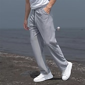 cheap Straight Leg-Men's Sweatpants Trousers Baggy Pants Straight Leg Sweatpants Waffle Pants Drawstring Pocket Elastic Waist Plain Comfort Soft Outdoor Daily Holiday Fashion Classic Style Black White Micro-elastic