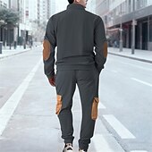 baratos moletons básicos-Homens Moletom Conjunto de roupas Colarinho Chinês Ao ar livre Diário Esportes Com Cordão Bolsos Half Zip Bloco de cor Preto Azul Céu cáqui Tosão Poliéster Roupas Esportivas Moda Roupa de rua Outono