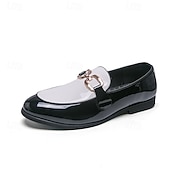 billiga Loafers-Herrloafers i vitt och blått i lack med metallspänne – trendiga skor för semiformella sammankomster och fester