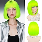 abordables Pelucas de carnaval-Peluca de carnaval 2026 Rubio Negro Azul Recto Bob Corta Peluca sintética para festival Carnaval Desfile Cabello para disfraz de cosplay para Mujer