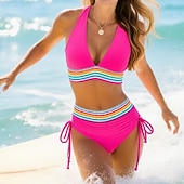 voordelige Surf Tankini's en Bikinis-Dames Gerimpeld badpak Bikini-sets Zwemkleding Effen Zwemkleding Licht Blauw Zwart Ademend Mouwloos - Surfen Strand Zwemmen Zomer