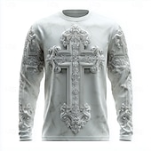  Camiseta Masculina da Bíblia Ilusão Óptica Cruz Camiseta de Manga Longa Camiseta 3D Impressão Camiseta de Gola Redonda Moda Exagerada 3D Dia a Dia Rua Branca 1 Branca 2 Verão Primavera Outono Roupas