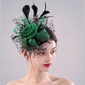 baratos Fascinadores-Decoração de Cabelo Presilha de cabelo Pena Casamento Aniversário Elegante Vintage Estilo bonito Com Penas Miçangas Capacete Chapéu