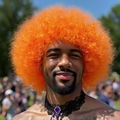 abordables Perruques de carnaval-Perruque de carnaval 2026 Rose Noir Bleu Bouclé Afro Court Perruque synthétique de festival Mardi Gras Parade Coiffure de costume de cosplay pour Hommes