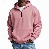 billige grunnleggende hettegensere for menn-Herre Hattetrøje Genser Hettegenser med glidelås Rosa Militærgrønn Lysegrønn Lyseblå Med hette عادي Lomme Quarter Zip Avslappet Daglig Sport &amp; Utendørs Polyester Gatemote Sportsklær Fritid Høst Vinter