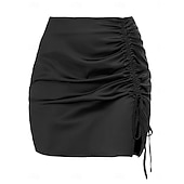 economico Gonne semplici-Per donna Gonne in raso Moda Casual Mini Vita Alta Gonne Semplice Arricciato Inelastico Quotidiano Feste Vinaccia Nero Bianco Verde Estate