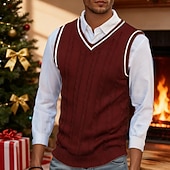 abordables Gilet pull-Homme Pull de Noël Chandails de Noël Pull Gilet pull de Noël Robe pull Côtelé Torsadé Tricoter Hauts Réguliers Tricoté Uni Col en V Mode Occasionnel Vacances Tenue quotidienne Vêtement Tenue Automne