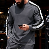 お買い得  ベーシックスウェットシャツ-男性用 スウェットシャツ ブラック ルビーレッド ネイビーブルー カーキ色 グレー クルーネック カラーブロック パッチワーク スポーツ 日常 祝日 ポリエステル ストリートファッション ベーシック カジュアル 春 秋 衣類 パーカー トレーナー