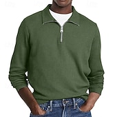 economico Polo classica da uomo-Per uomo Polo Polo con zip a un quarto Abbigliamento quotidiano Data Zip a un quarto Manica Lunga Moda Essenziale Semplice Cerniera Primavera Autunno Vestibilità regolare Nero Bianco Verde militare