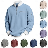 billige Vaffelstrikket T-skjorte-Herre Vaffel T-skjorte T skjorte Langermet Halv glidelås Vår Høst vinter Helfarge Tradisjonell / vintage Fritid Fargeblokk Lomme med glidelås utendørs Hjem Sport &amp; Utendørs Lyseblå Rød Lilla Topp