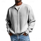 preiswerte Herren Strickjacke-Herren Pullover Strickjacke Gerippt Stricken Normale Oberteile Gestrickt Einfach Stehkragen Mode Streetwear Outdoor Alltagskleidung Bekleidung Herbst Winter Schwarz Kaki M L XL