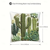 cheap Throw Pillows,Inserts &amp; Covers-Vintage Style Pillow Cover with 2D Flat Print Cactus and Potted Plant Design Single-Sided 18 Inch Cushion Case Decorative Throw Pillow for Sofa Home Decor