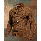 cheap Men's Pullover Sweater-Men's Sweater Pullover Sweater Jumper Zip Sweater Knit Sweater Ribbed Knit Regular Tops Knitted Plain Turtleneck Streetwear Modern Casual Daily Wear Clothing Apparel Fall Winter Black Dark Navy S M L