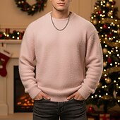 preiswerte Herrenpullover-Herren Pullover Strickpullover Gerippt Stricken Normale Oberteile Gestrickt Einfach Rundhalsausschnitt Mode Basic Weihnachten Urlaub Bekleidung Herbst Winter Schwarz Weiß M L XL