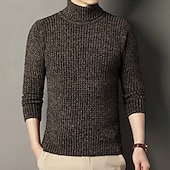 preiswerte Herrenpullover-Herren Pullover Strickpullover Gerippt Stricken Normale Oberteile Gestrickt Einfach Rollkragen Mode Basic Urlaub Alltagskleidung Bekleidung Herbst Winter Schwarz Kaffee M L XL